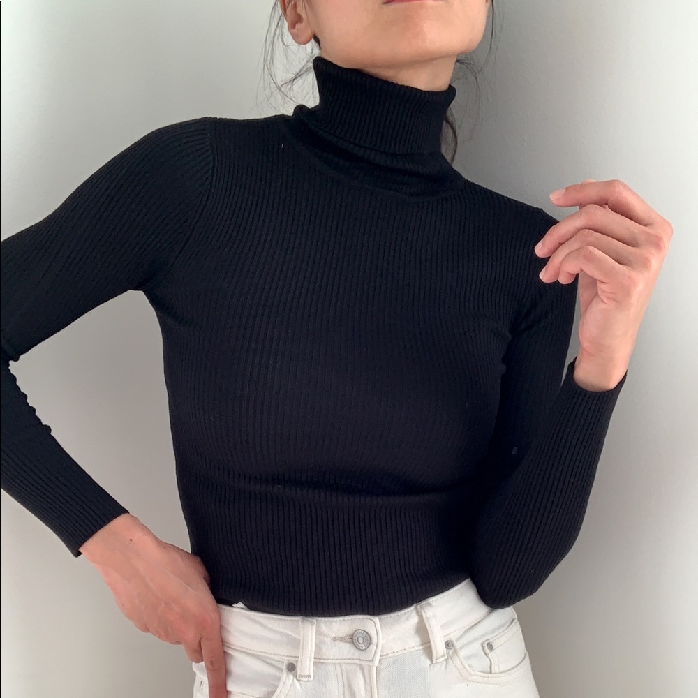 SOFT HIGH NECK SLIM FIT SWEATER TOP - BLACK - Picture 10 of 13